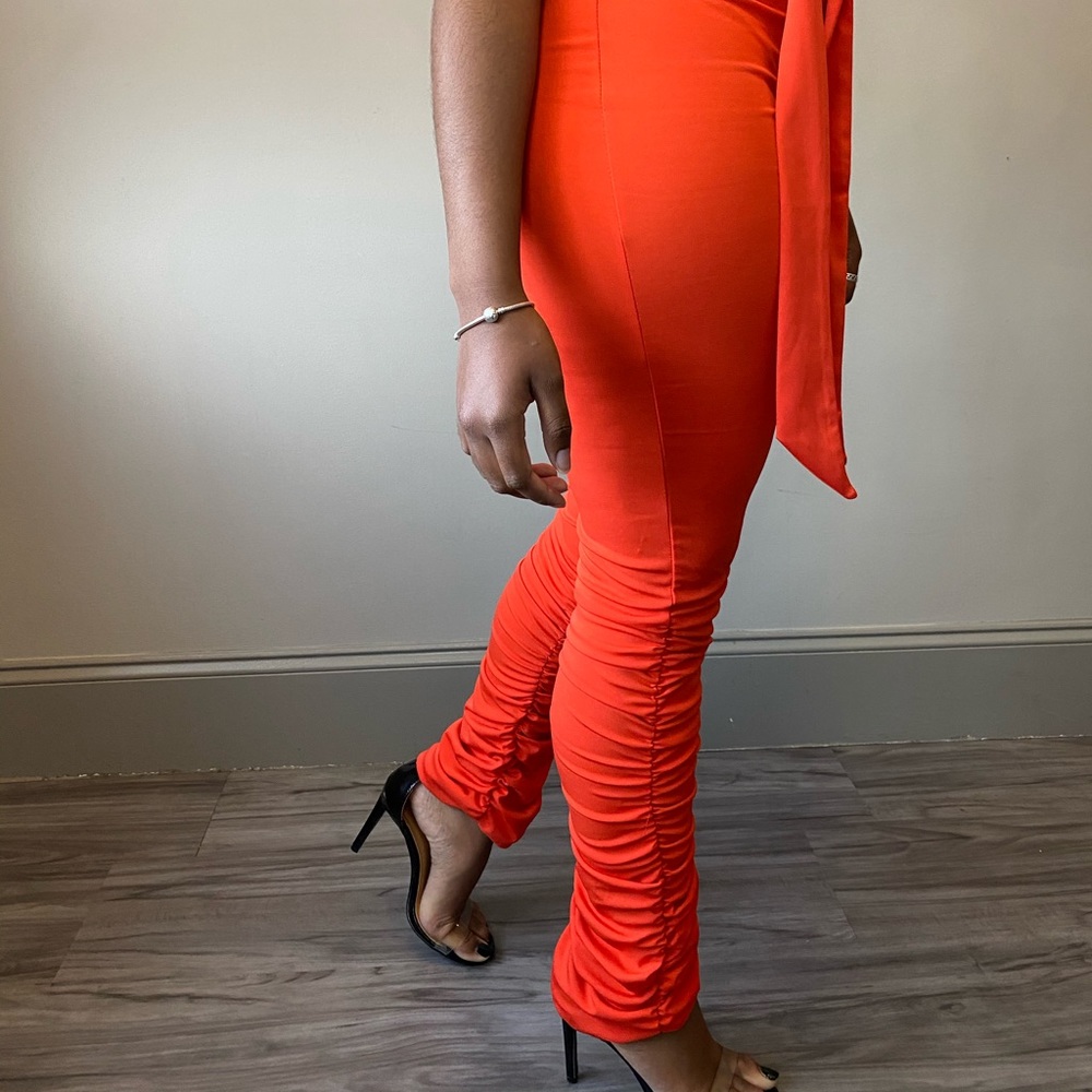 Red Ruched Jumpsuit - Picture 3 of 3